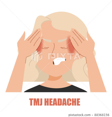 Woman suffering from headache caused by TMJ disorder 88368156