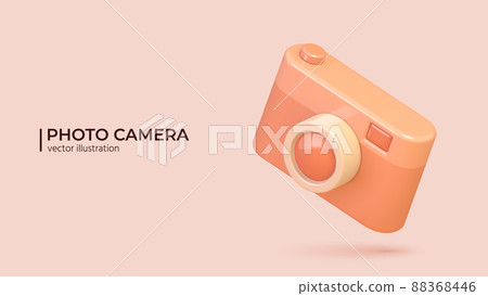 3D icon of Photo camera trendy color with with lens and button. 3D icon of Photo camera trendy color with with lens and button. 88368446