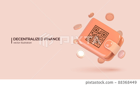 3D Icon of digital wallet application on mobile in trendy color with coins around. 3D Icon of digital wallet application on mobile in trendy color with coins around. 88368449