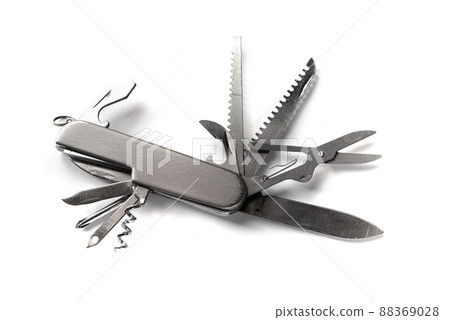 Metallic swiss knife isolated on white 88369028