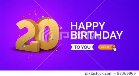Anniversary birthday 20 years golden background. Happy vector poster 20 anniversary confetti Anniversary birthday 20 years golden background. Happy vector poster 20 anniversary confetti 88369969