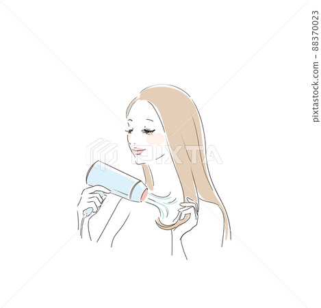Beautiful woman drying her hair with a hair dryer Beautiful woman drying her hair with a hair dryer 88370023