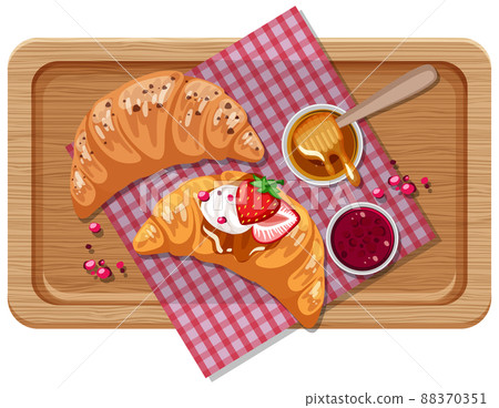 Top view of breakfast on a wooden tray Top view of breakfast on a wooden tray 88370351