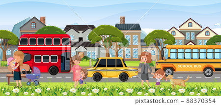 Outdoor street scene with cartoon character 88370354
