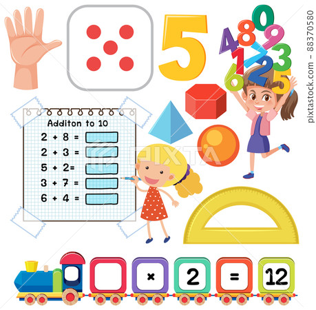 Math classroom objects with supplies and students 88370580