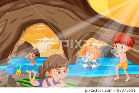 Summer holiday with children at sea cave 88370581