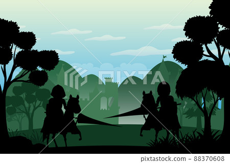 Silhouette scene with medieval 88370608