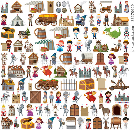 Medieval characters buildings set Medieval characters buildings set 88370609
