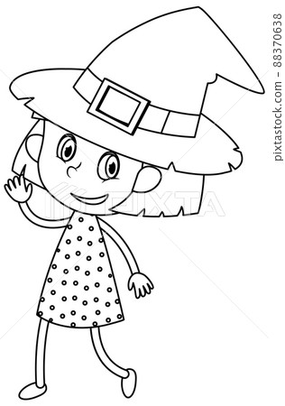 Witch black and white doodle character Witch black and white doodle character 88370638