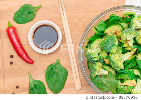 Fresh Green Salad of Avocado, Broccoli, Spinach and Cucumber Fresh Green Salad of Avocado, Broccoli, Spinach and Cucumber 88370950