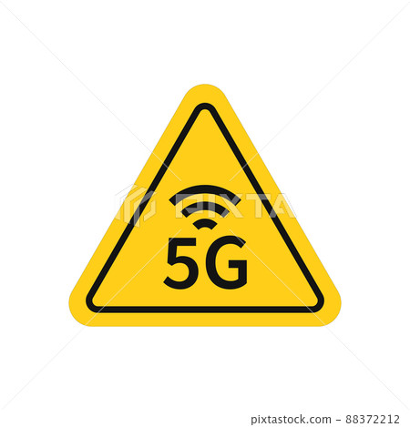 5G yellow triangular warning vector sign. Danger radiation. 5G yellow triangular warning vector sign. Danger radiation. 88372212