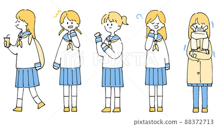 Person illustration set_Schoolgirl_Two-tone color 88372713