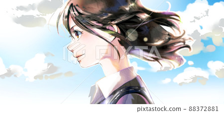 職業女性插圖簡介，無季節，藍天背景，人物中心 88372881