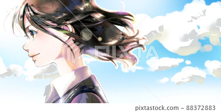 職業女性插圖簡介，非季節性俳句，藍天背景，可用空間 88372883