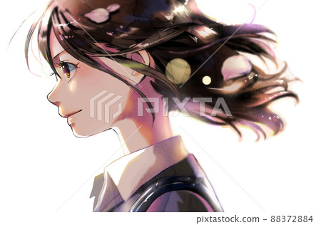 一位工作女性插圖人的簡介，頭髮上有櫻花，沒有背景，背光 88372884