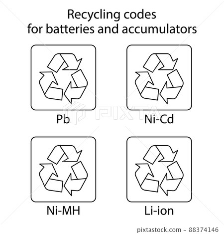 Recycling codes for batteries and accumulators - outline vector illustration Recycling codes for batteries and accumulators - outline vector illustration 88374146