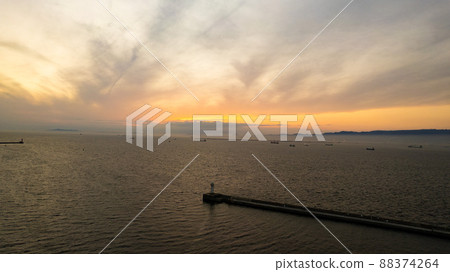 Aerial image of dusk in Osaka Bay Aerial image of dusk in Osaka Bay 88374264