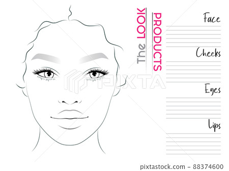 Realistic Makeup Artist Face Chart Blank Template. Vector Illustration 88374600