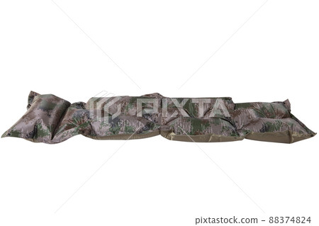 inflatable mattress for sleeping on a hike or camping, camouflage coloring, on a white background inflatable mattress for sleeping on a hike or camping, camouflage coloring, on a white background 88374824