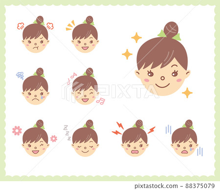 女性情緒的情緒面部圖標集 6 88375079