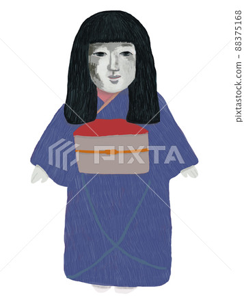 Japanese doll blue clothes white background _ vertical Japanese doll blue clothes white background _ vertical 88375168