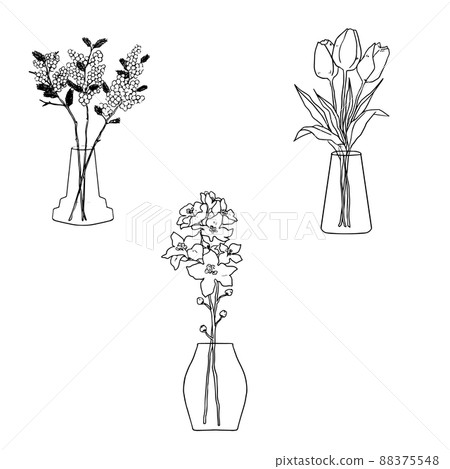 手繪花瓶中的花朵線條畫,室內,圖示集,簡單 手繪花瓶中的花朵線條畫,室內,圖示集,簡單 88375548