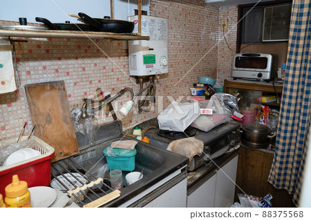 Kitchen in a messy room (organizing relics) 88375568