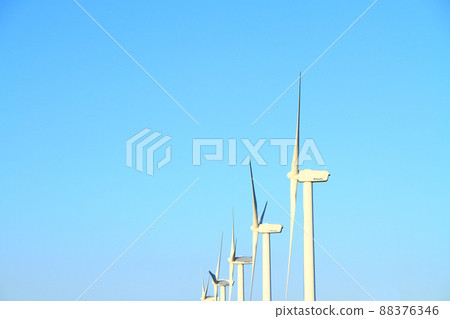 Atsumi Peninsula, a landscape of windmills lined up in a straight line 88376346