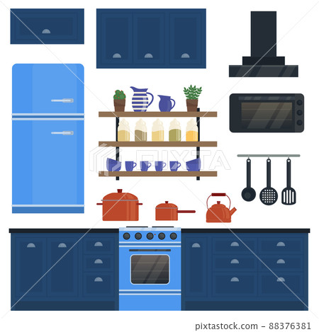 Kitchen set furniture, kit appliance, vector icons 88376381