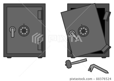 A sturdy vault made of iron and a vault destroyed by a thief 88376524