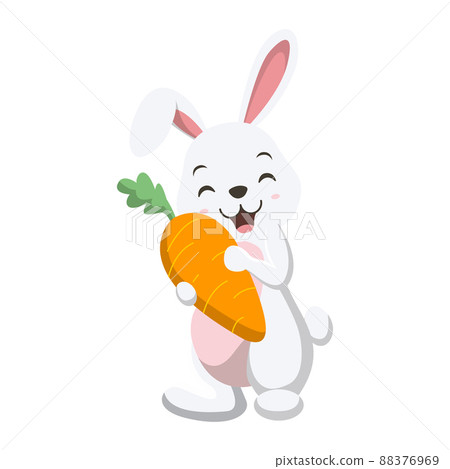 Cute white rabbit holding a carrot-插圖素材 [88376969] - PIXTA圖庫