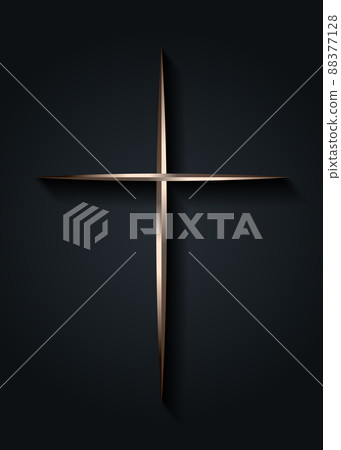 silver cross of light, shiny Cross with metallic frame symbol of christianity. Symbol of hope and faith. Easter gold religious sign. Vector  illustration icon isolated on black background 88377128