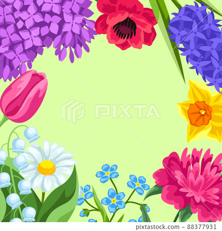 Background with spring flowers. Beautiful decorative bouquet of blooming plants. Background with spring flowers. Beautiful decorative bouquet of blooming plants. 88377931