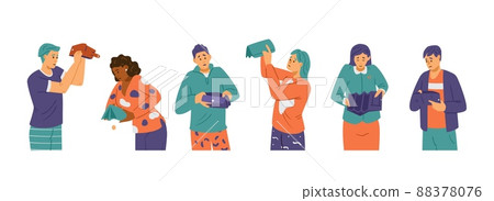 Poor men and women holding empty wallets set, flat vector illustration isolated. 88378076