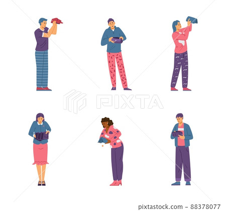 Upset people set holding empty wallets, flat vector illustration isolated. 88378077