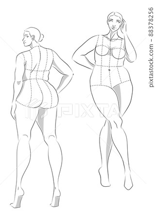 Plus Size 10 Heads Fashion Figure Templates. Exaggerated Croquis for Fashion Design and Illustration. Vector Illustration 88378256