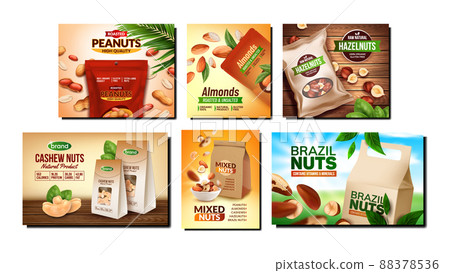 Nuts Assortment Creative Promo Posters Set Vector 88378536