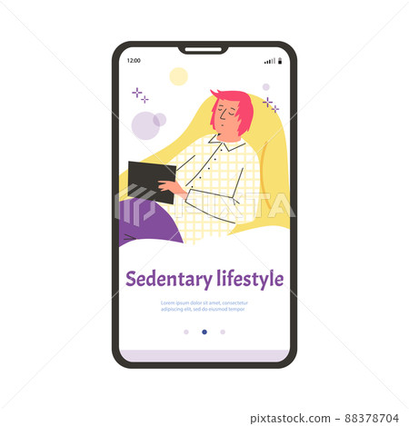 Sedentary and inactivity concept for onboarding page, flat vector illustration. Sedentary and inactivity concept for onboarding page, flat vector illustration. 88378704