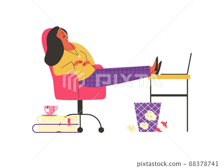 Sedentary lifestyle woman falling asleep flat vector illustration isolated. 88378741