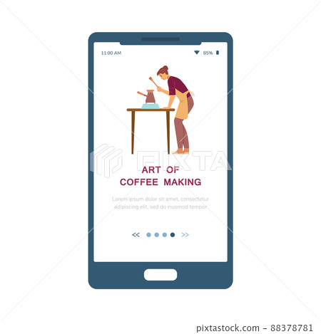 Onboarding mobile page with barista making coffee flat vector illustration. 88378781