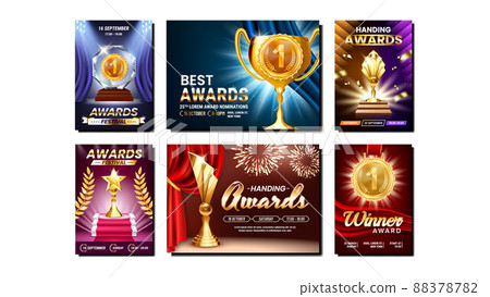 Award Creative Promotional Posters Set Vector Award Creative Promotional Posters Set Vector 88378782