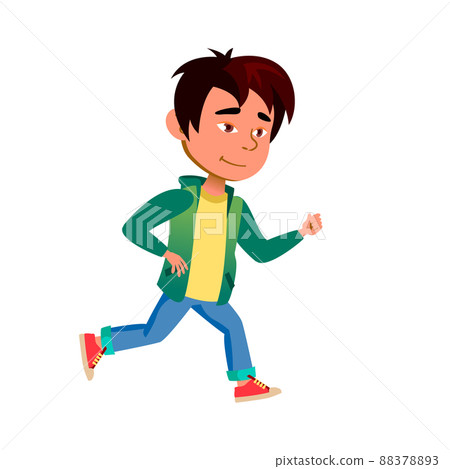 School Boy Child Running On Park Track Vector 88378893
