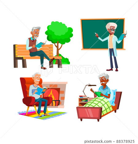 Old Men Reading Book Relaxation Time Set Vector Old Men Reading Book Relaxation Time Set Vector 88378925