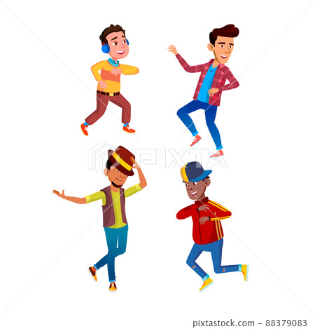 Dancing Teens Boys Joyful Performance Set Vector Dancing Teens Boys Joyful Performance Set Vector 88379083
