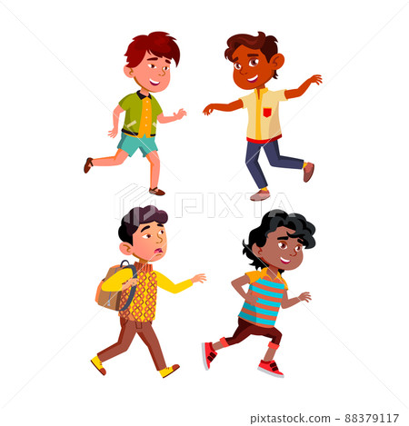 Running Kids Boys Sportive Exercise Set Vector 88379117