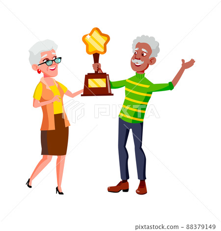 Old Man And Woman Couple Won Trophy Award Vector 88379149