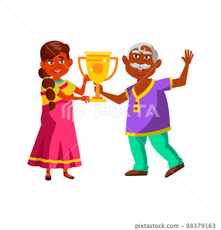 Old Man And Woman Family Hold Trophy Award Vector 88379163