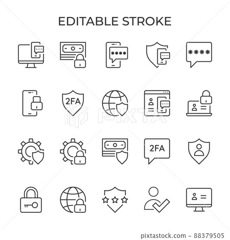 2fa two factor authentication. Password verification and security. Code to phone or computer. Set of linear icons. Vector illustration. 2fa two factor authentication. Password verification and security. Code to phone or computer. Set of linear icons. Vector illustration. 88379505