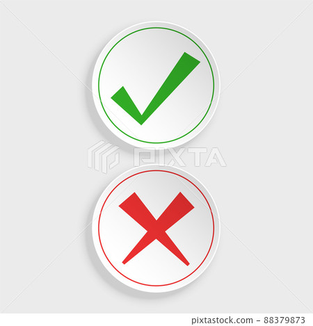 check mark and cross buttons in sticker style design 88379873