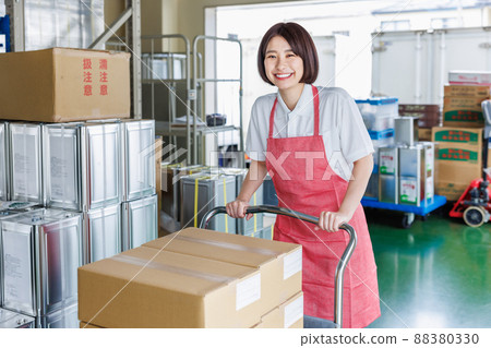 Female staff working in the warehouse 88380330